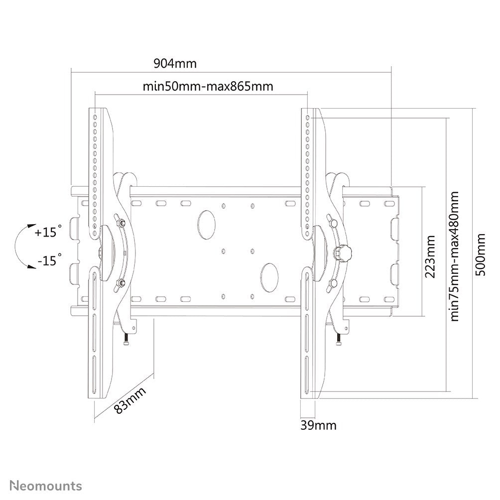 Neomounts PLASMA-W200 Clamp for Flat Screen TV (Tilt) Silver - Screen Size: 94-216 cm (37"-85") - Wall Mount