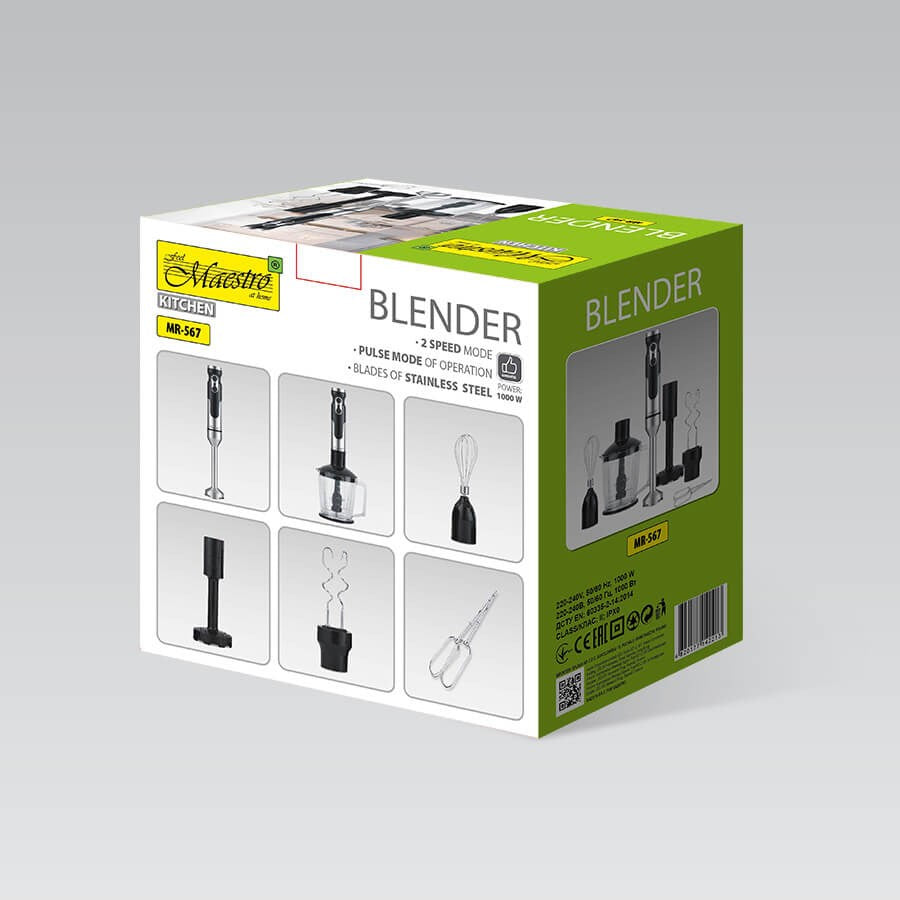 Maestro Immersion Blender 1000 W with Detachable Blade, 2 Speed Settings, Model MR-567