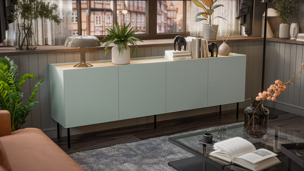 Cama FELLINI chest of drawers 200x40x70 olive + oiled oak top