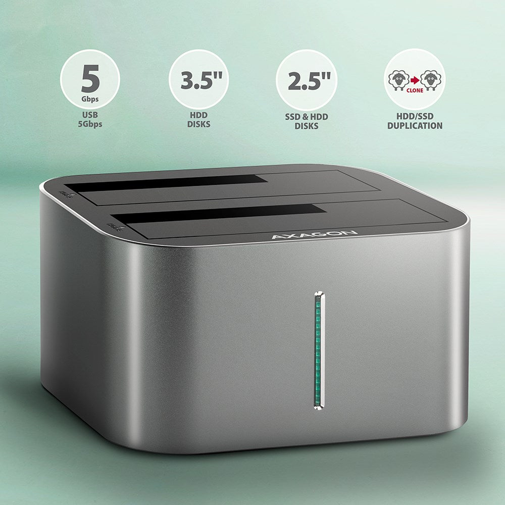 AXAGON ADSA-DC Dual HDD Dock Station USB3.2 Gen1 SATA 6 G ASMedia