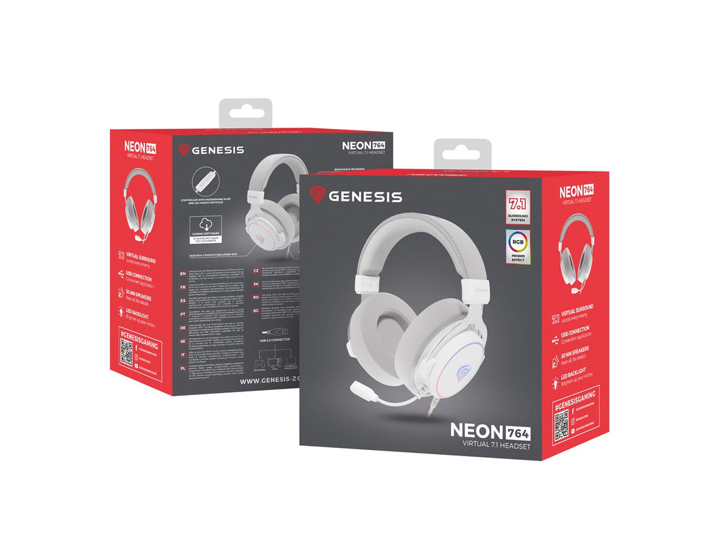 GENESIS Neon 764 Wired Gaming Headset USB Type-A White