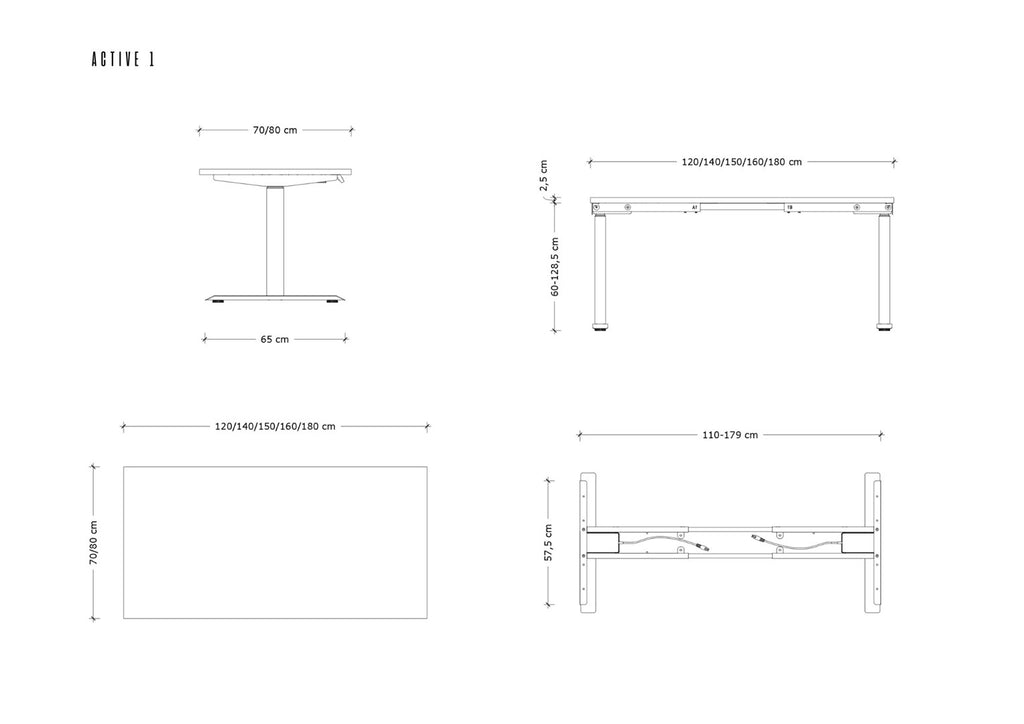 UNIQUE Electric Desk Black 140x70 cm, Max Load 125 kg, Height Adjustable 600-1285 mm, Model 14-C103W-B-140-YZ-13
