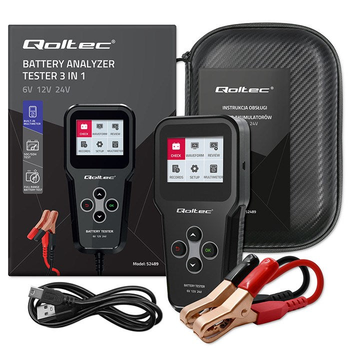 Qoltec Digital 3-in-1 Battery Tester LCD 6V 12V 24V 10Ah-200Ah