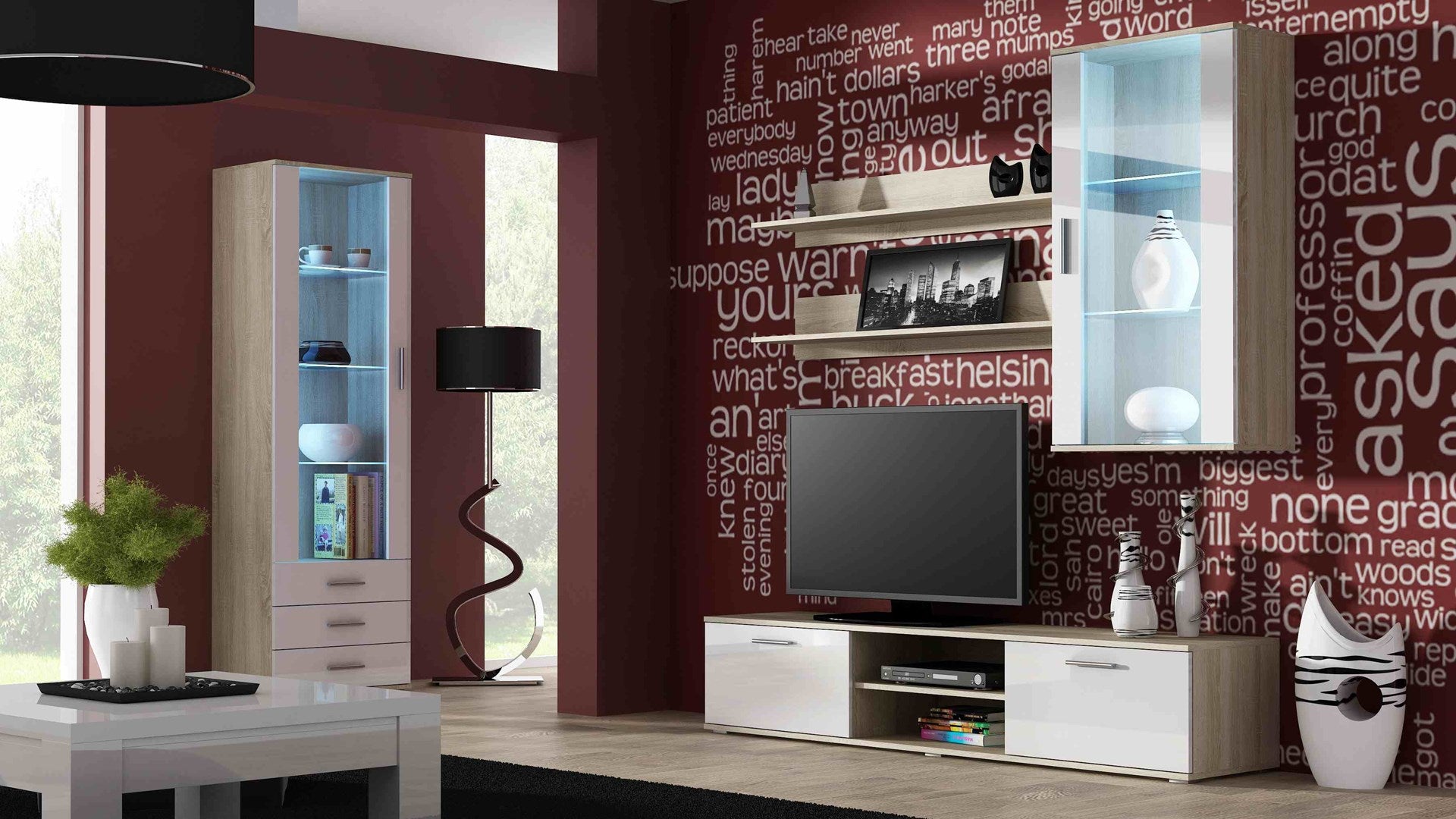 Cama Display Cabinet SOHO S1 Sonoma Oak/White Gloss