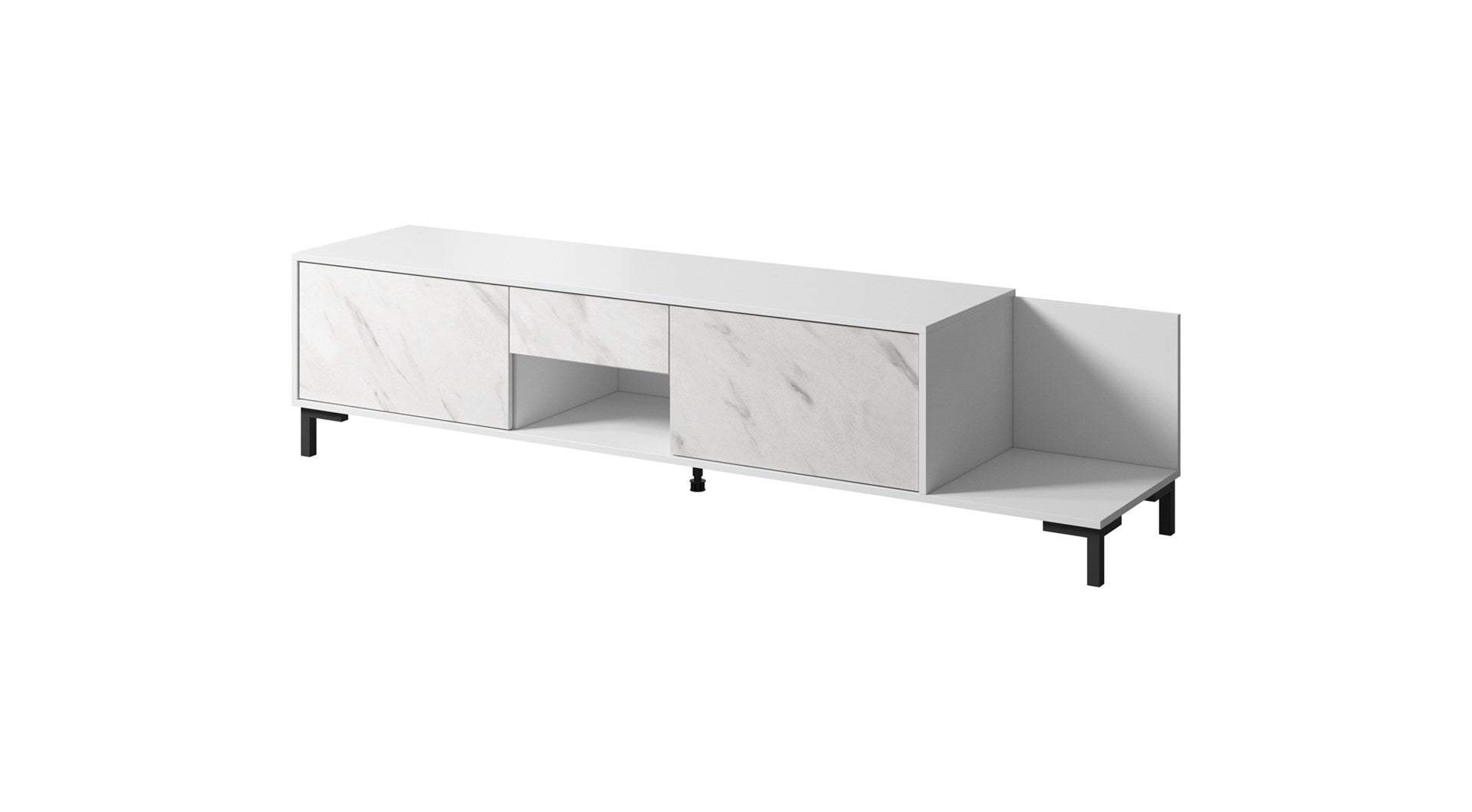 RTV Cabinet MARMO 2D1S1K 195x40x47.5 cm White Matt/Marble White - 2 Doors, 1 Drawer