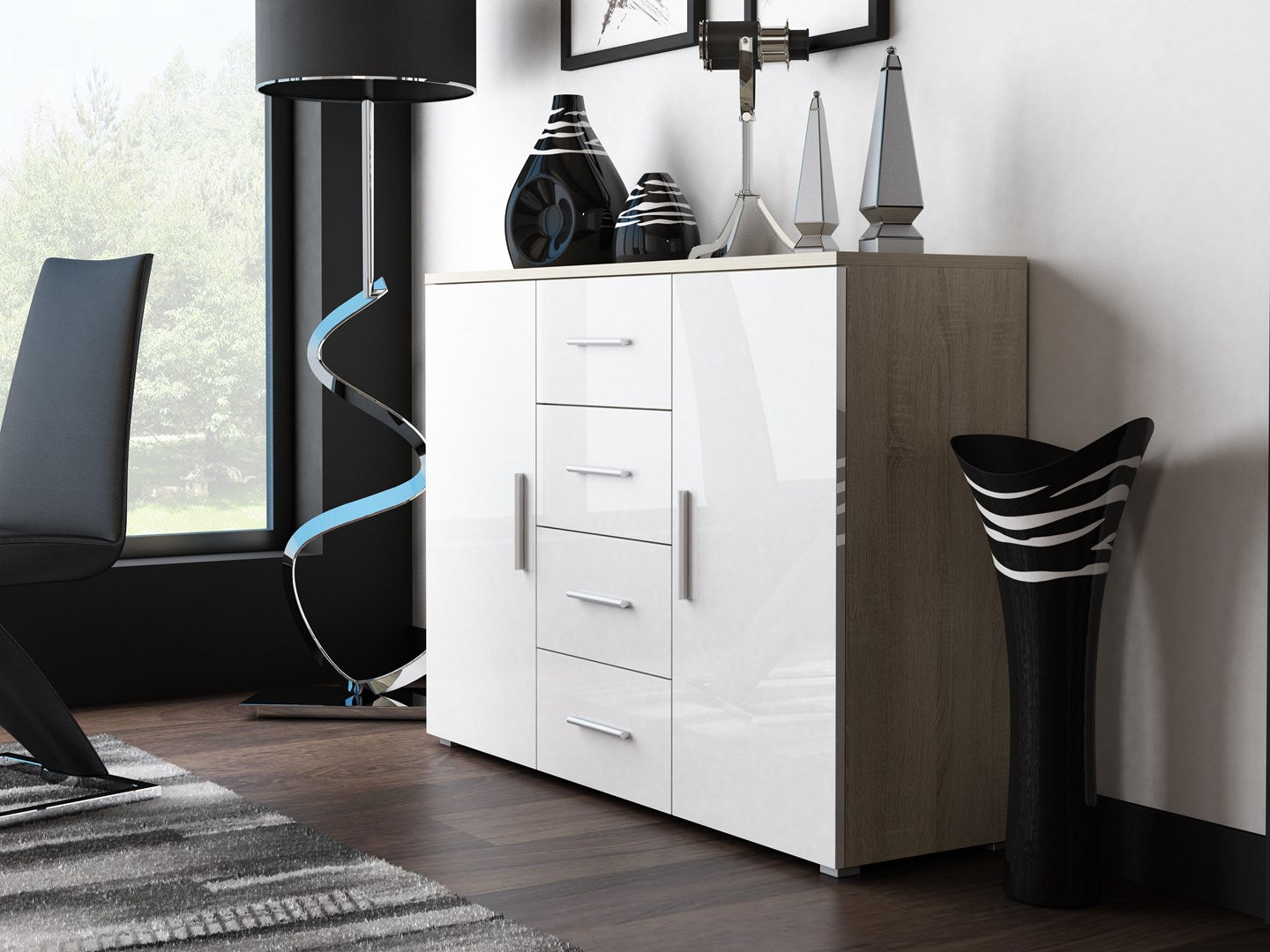 Cama living room sideboard UNI sonoma oak/white gloss