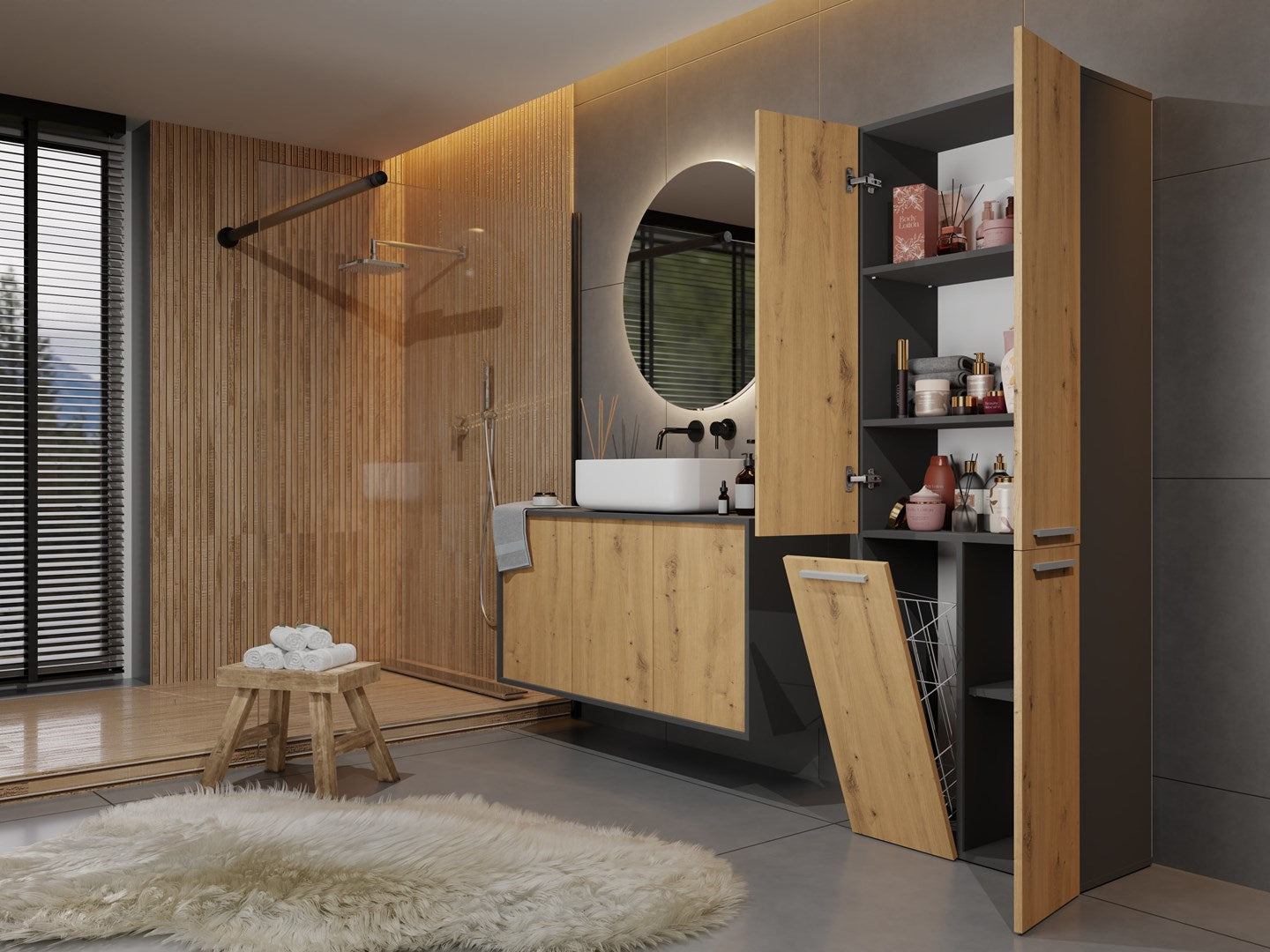 Topeshop NEL 1K DD ANT/ART KP bathroom storage cabinet Graphite  Oak