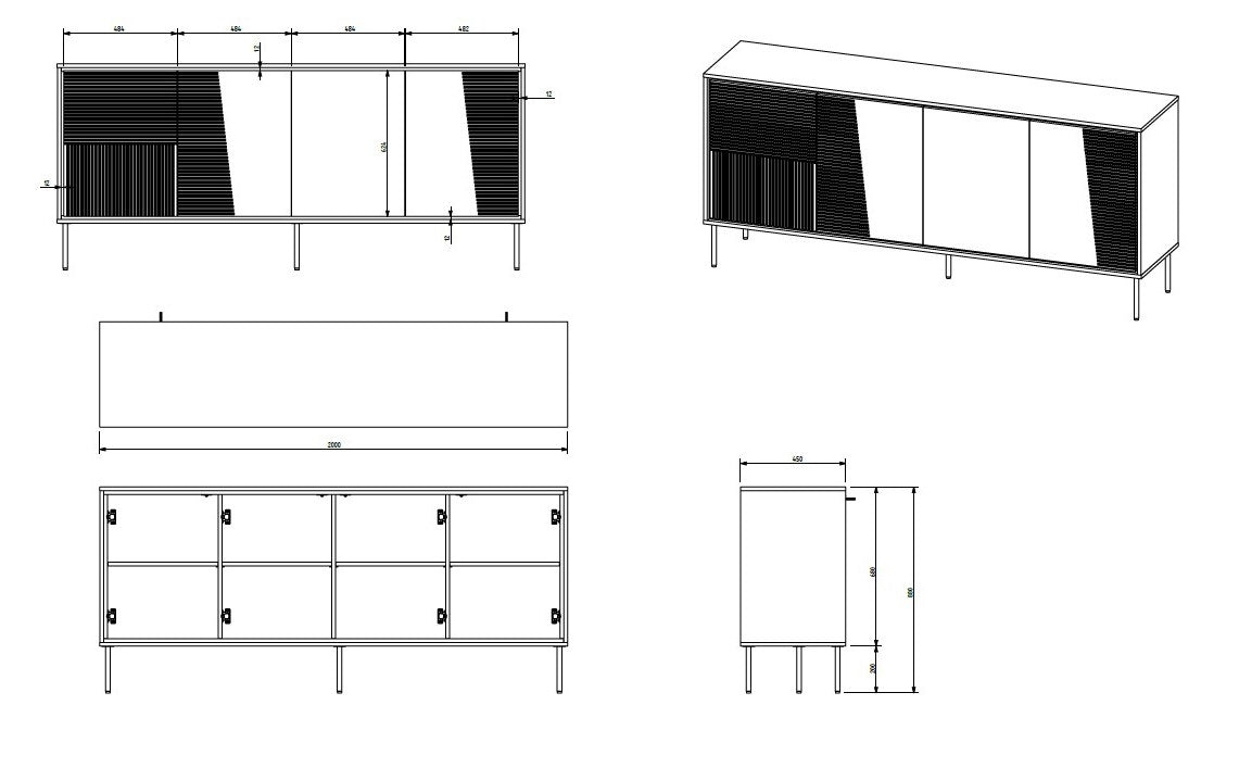 4D ABI Chest of Drawers 200x45x88 Matt White