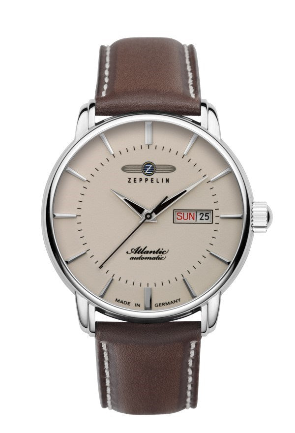 Zeppelin Atlantic 8466-5 Automatic Watch, Stainless Steel Case, Leather Strap, 50 M Water Resistance