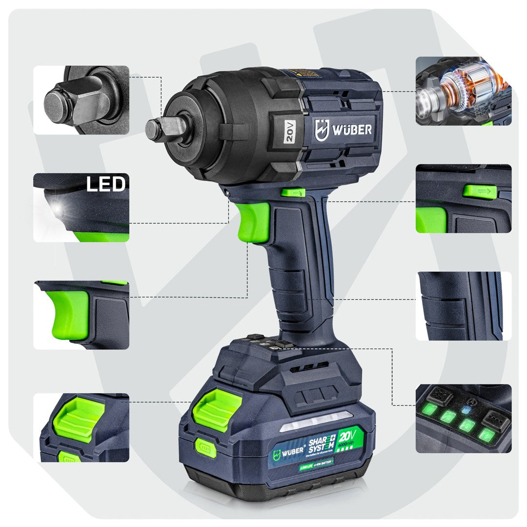 WUBER Brushless Impact Wrench 20V 2200W 1000N⋅m W04604