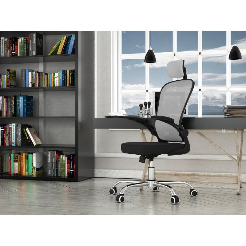 Topeshop DORY Gray Office Chair with Padded Seat and Mesh Backrest