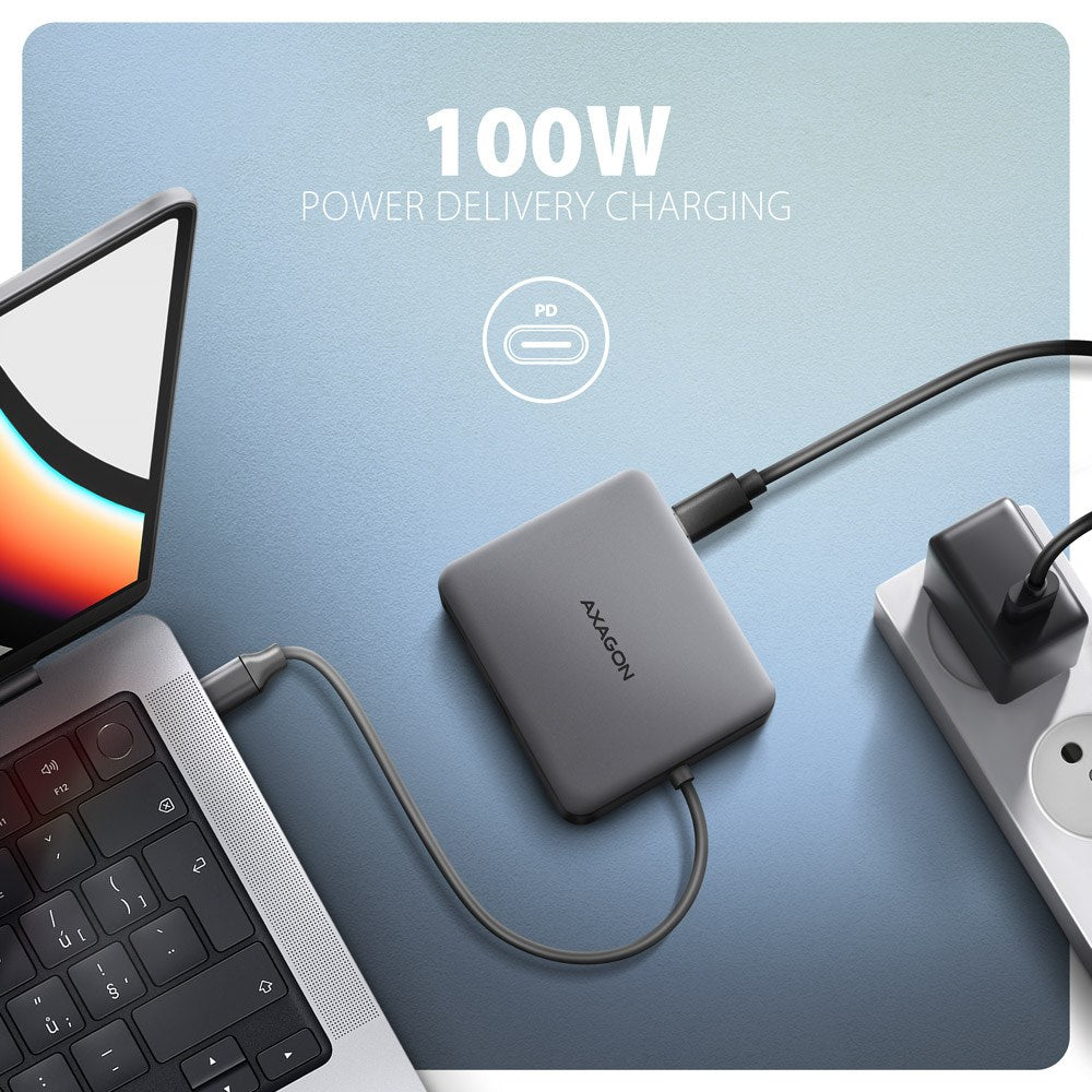 Axagon N HMC-5HL USB 5Gbps hub 2x USB-A HDMI 4k/60Hz RJ-45 GLAN PD 100W kabel USB-C Wired USB 3.2 Gen 1 (3.1 Gen 1) Type-C Silver