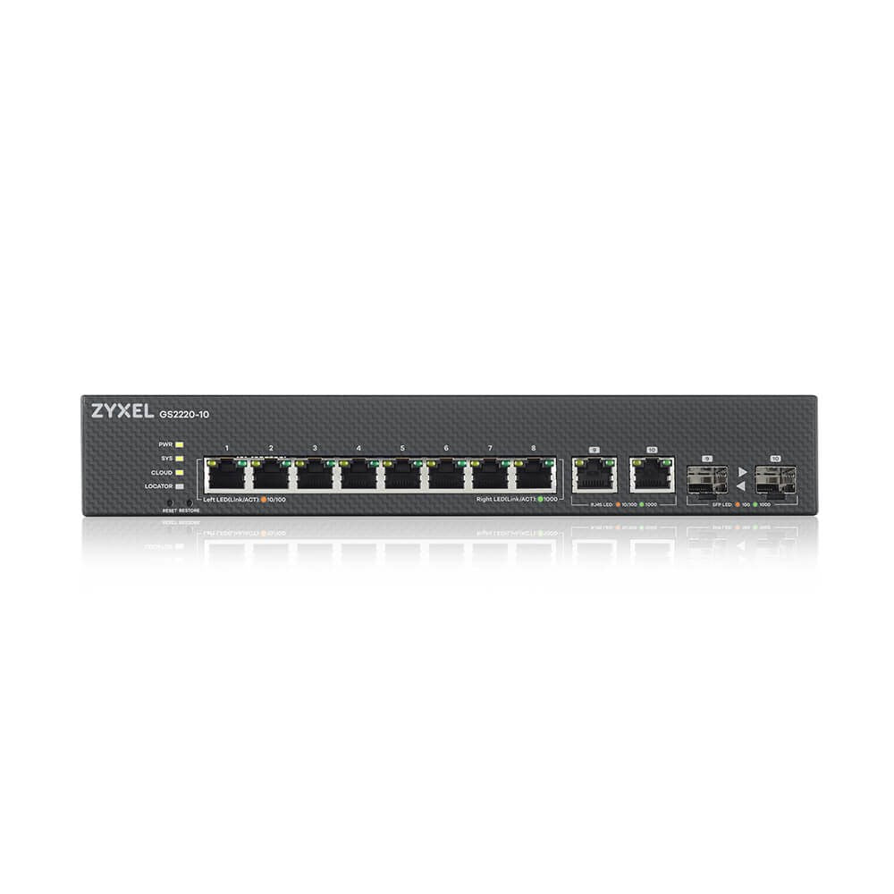 Zyxel GS2220-10 Managed Switch - 8 x 10/100/1000 + 2 x Kombi-Gigabit-SFP - Rack Mountable, Wall Mountable (GS2220-10-EU0101F)