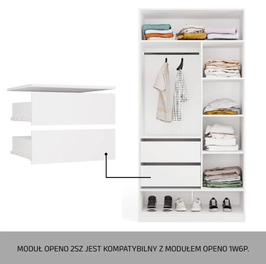 OPENO 2SZ Drawer Unit  2 Drawers  WHITE  for the Wardrobe  for the Bedroom