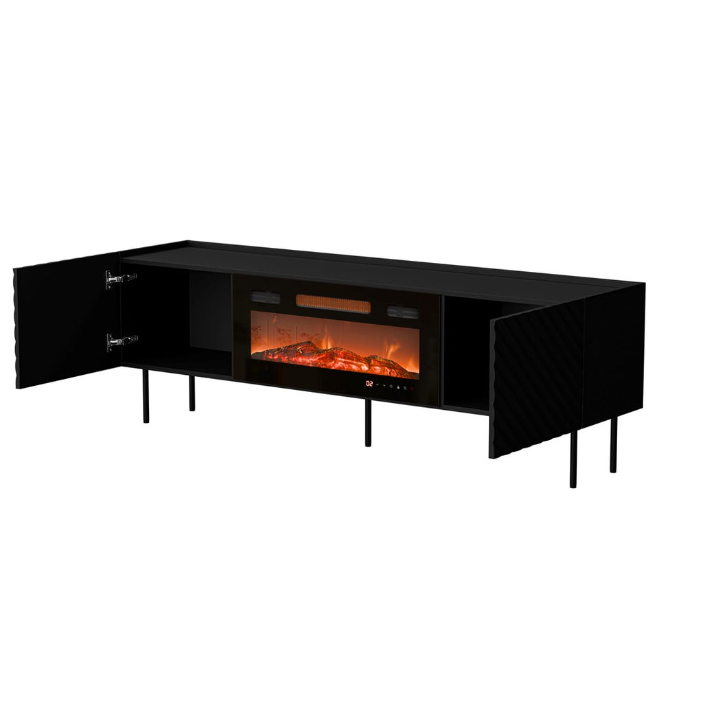 Cama MEBLE TV Cabinet LUCCA 1800 mm with Electric Fireplace, Black, Self-Assembly