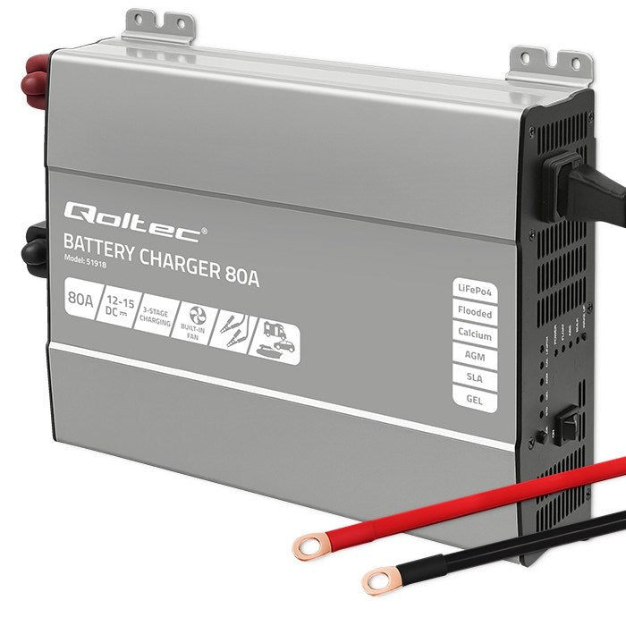 Qoltec Smart Professional Monolith Battery Charger 80A 12V for LiFePO4 AGM GEL SLA Batteries