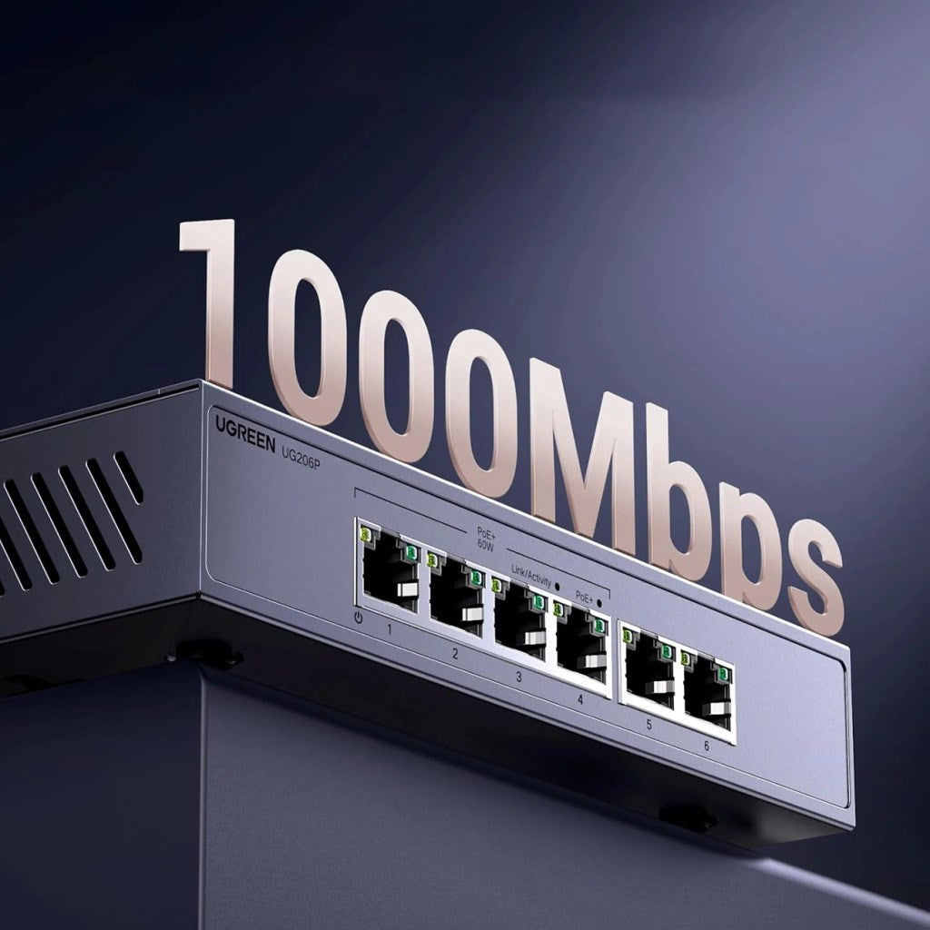 UGREEN 6-Port Ethernet Switch 1 Gbps with PoE - Grey 203756