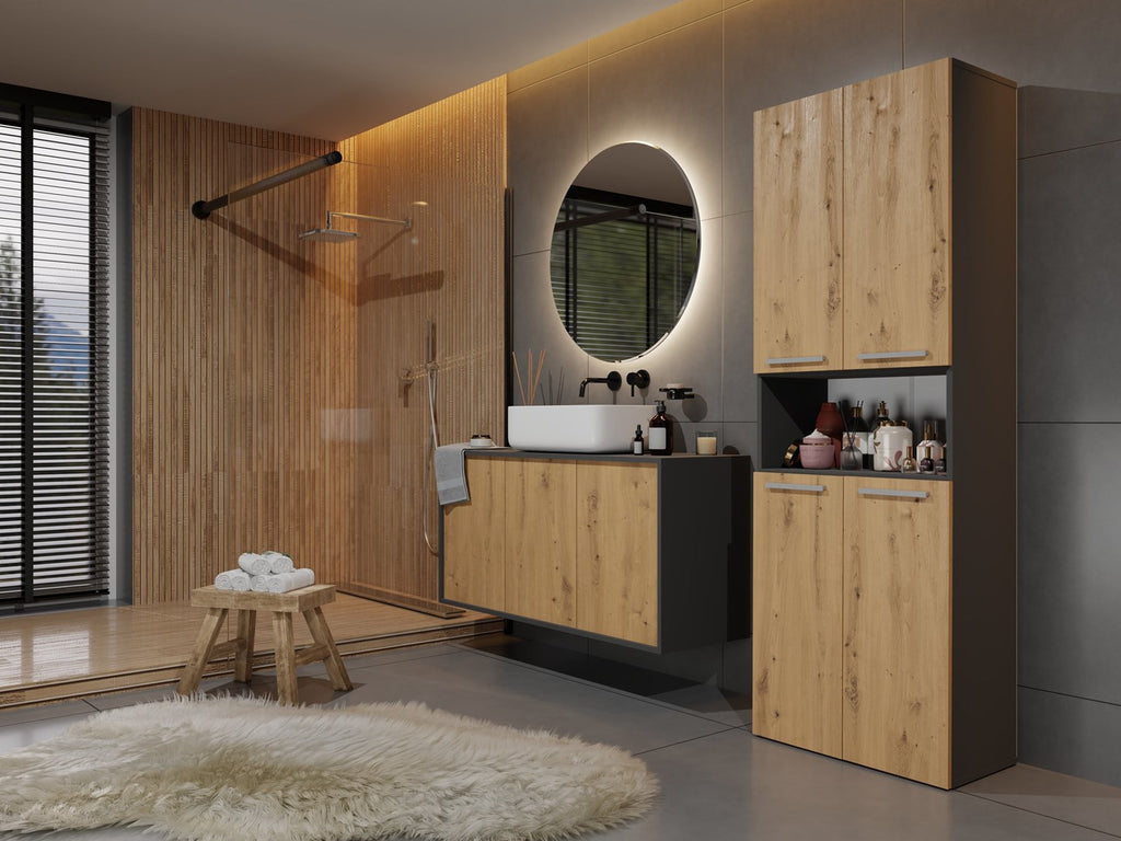Topeshop Bathroom Storage Cabinet NEL 1K DK ANT/ART KP Graphite Oak