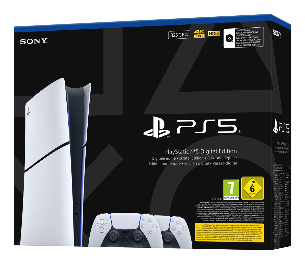 Sony PlayStation 5 Slim Digital Edition with 2 DualSense Controllers 825GB SSD (1000050120)