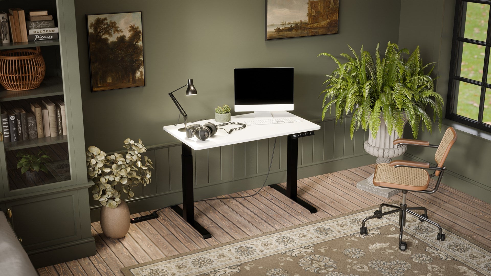 Desk with electric height adjustment MOON 121x67x72-120 Black/White