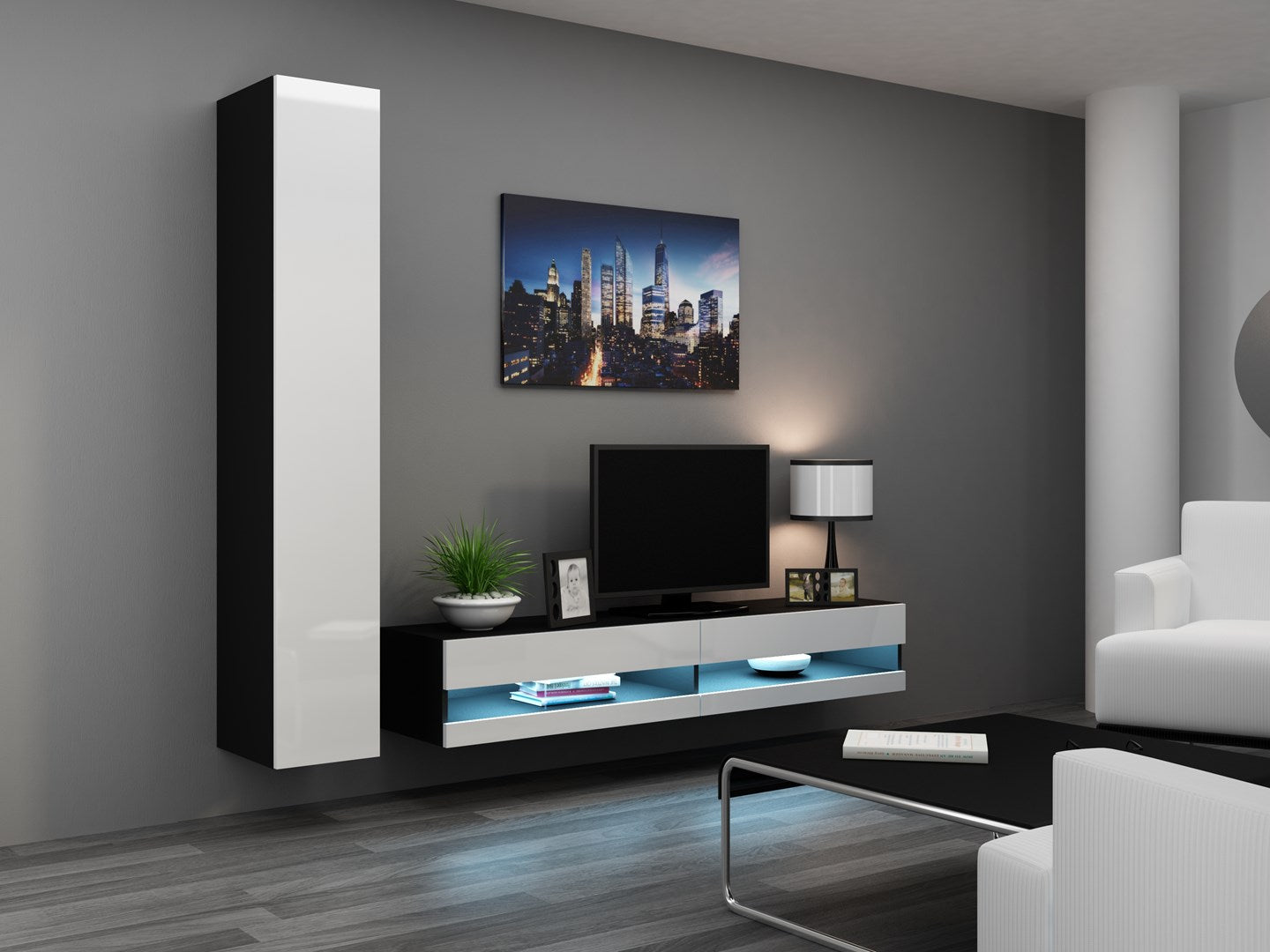Cama VIGO NEW TV Stand 180x30x40 Black/White Gloss