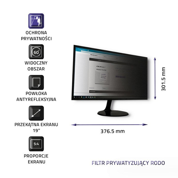 Qoltec 51053 19" Privacy Filter - 5:4 Aspect Ratio