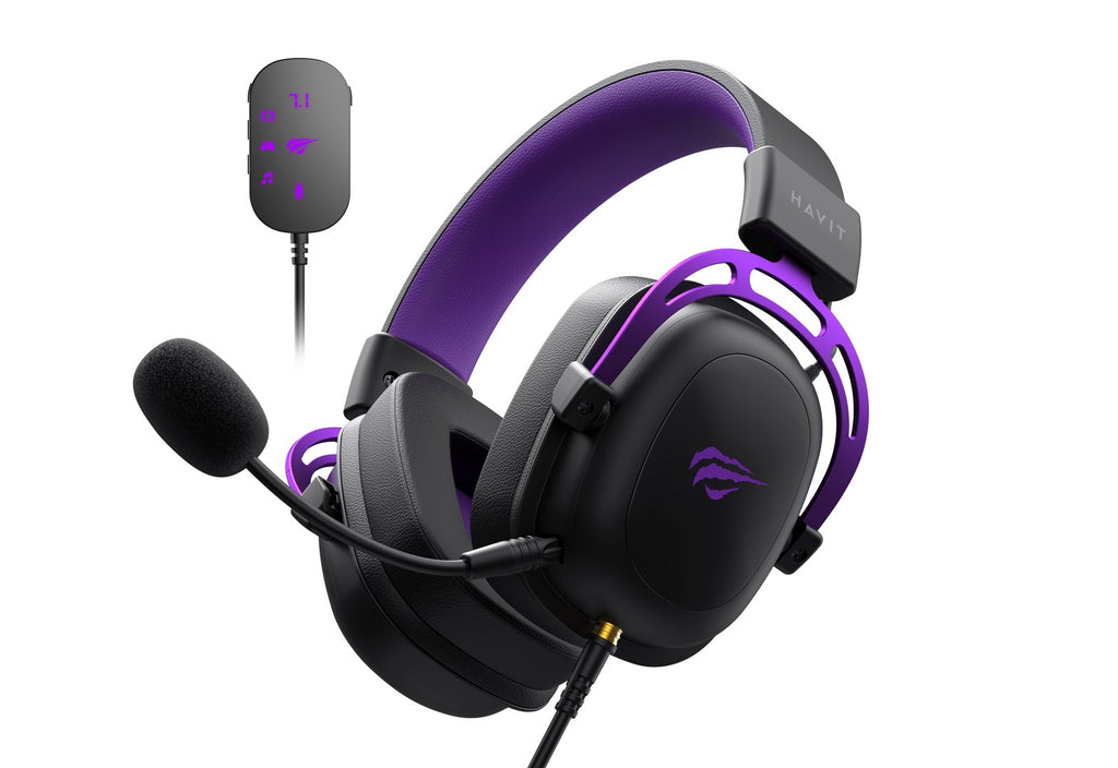 Havit H2002C+U Gaming Headphones (Black and Purple)