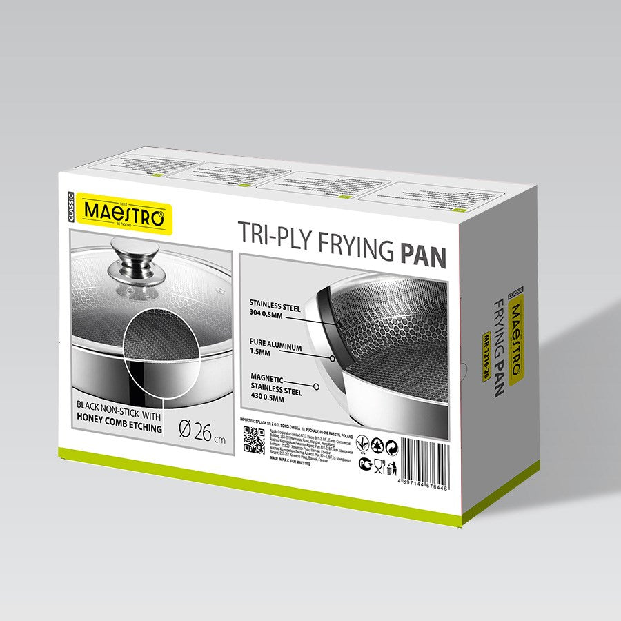 Maestro Frying Pan 26 cm with Lid Aluminium and Stainless Steel - Model MR-1216-26