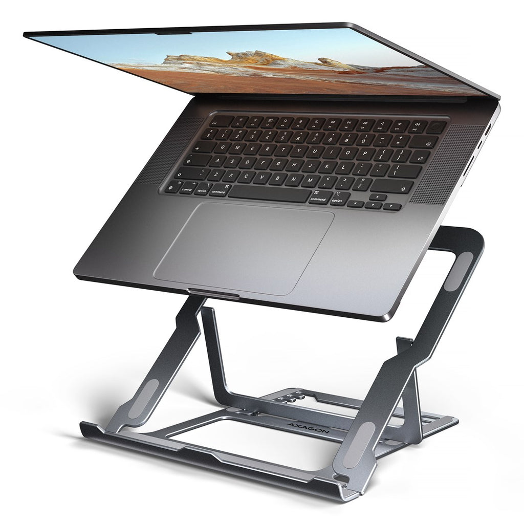 Axagon STND-LAG Aluminum stand for laptops size 10 –17.3 . Eight adjustable height and angle. Grey version.