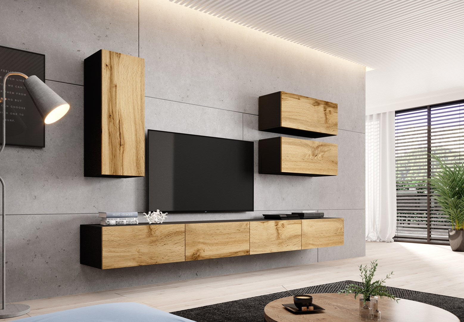 Cama TV Stand VIGO 140 30/140/40 Black/Wotan Oak