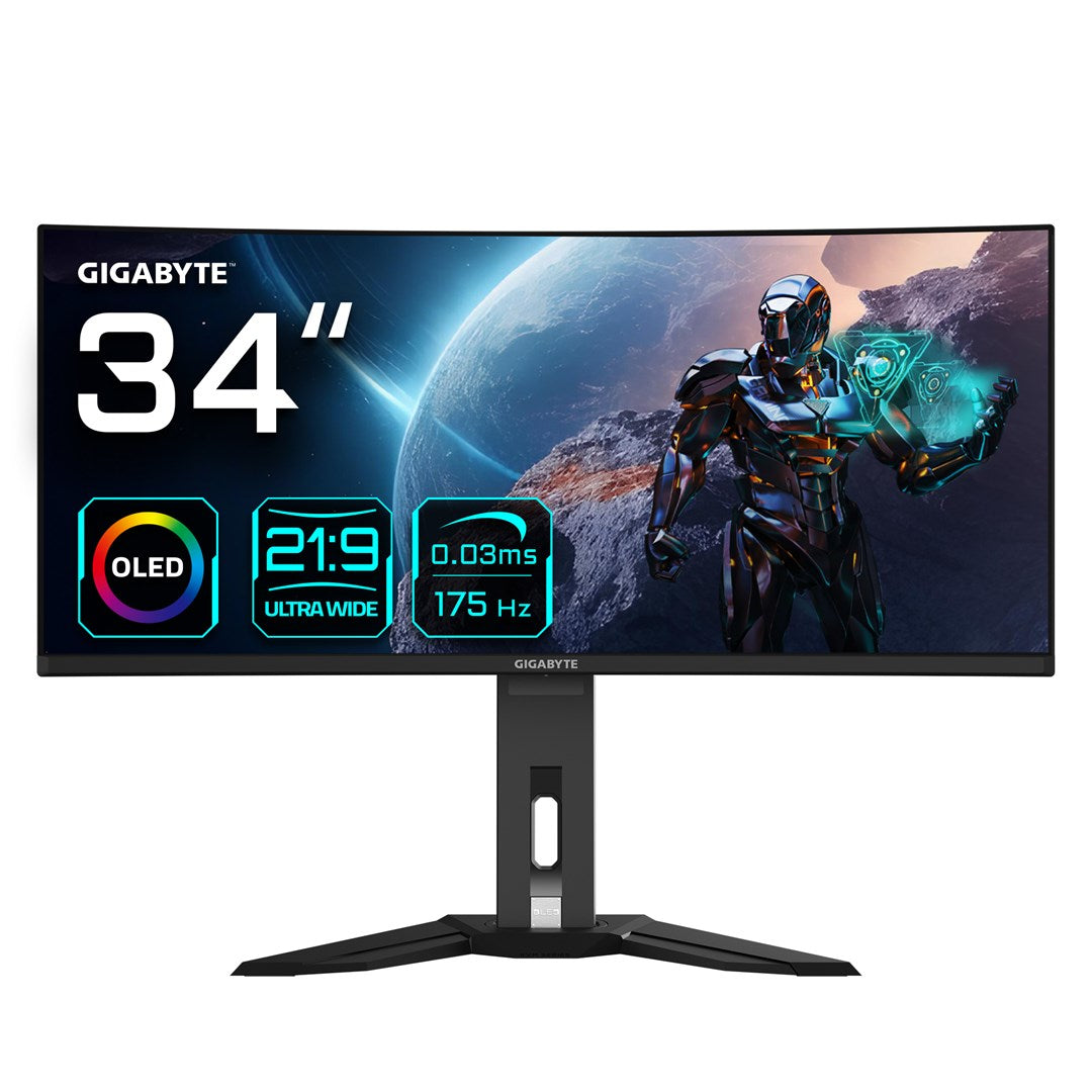 GIGABYTE MO34WQC 34 OLED WQHD Curved Gaming Monitor - 3440x1440(WQHD) - 175Hz - 0.03ms - KVM - 250 cd/m² - FreeSync Premium Pro - DisplayHDR True Black 400 - HDMI 2.1 - Displayport 1.4 (MO34WQC)