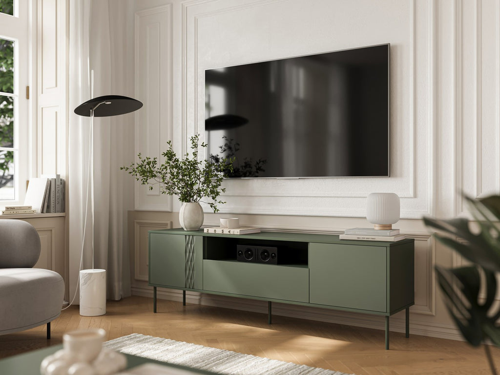 Cama EF TRESSE RTV Cabinet 180x40x54.5 Matte Green - 3 Doors, 1 Shelf