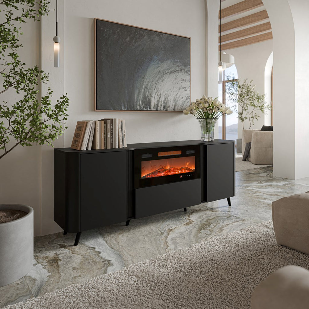 Cama Volare chest of drawers 200 x 39 x 75 cm black + fireplace