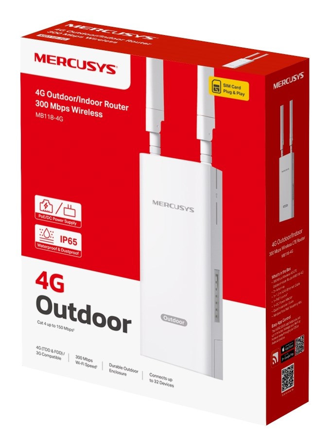 Mercusys MB118-4 G Wireless Router 4 G LTE N300 White