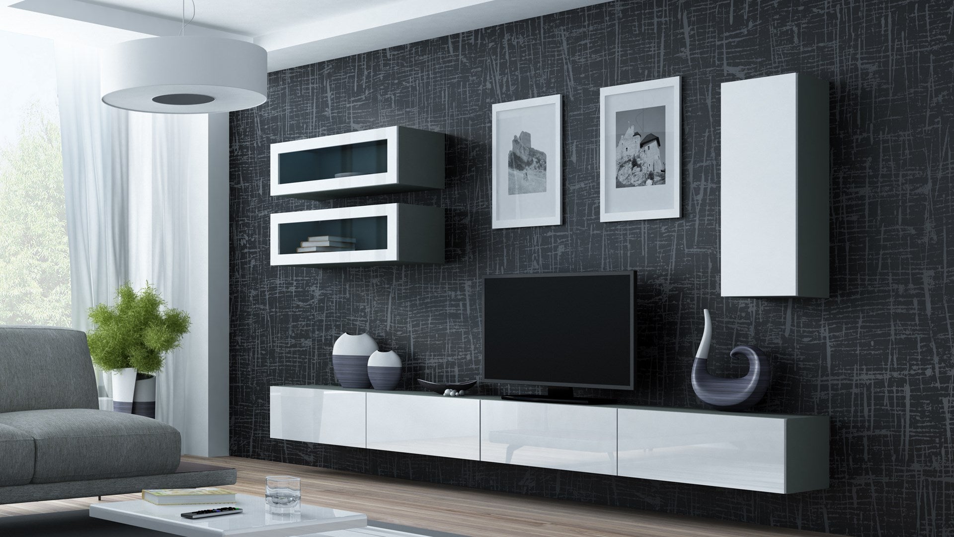 Cama Wall Cabinet VIGO 90 Full 90/35/32 Grey/White Gloss - 1 Door