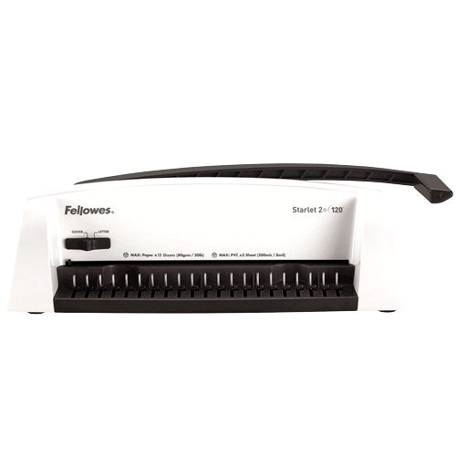 Fellowes Starlet 2+ Plastic Binding Machine, White, Up to DIN A4, Punching Capacity: 12 Sheets, Binding Capacity: 120 (5227901)