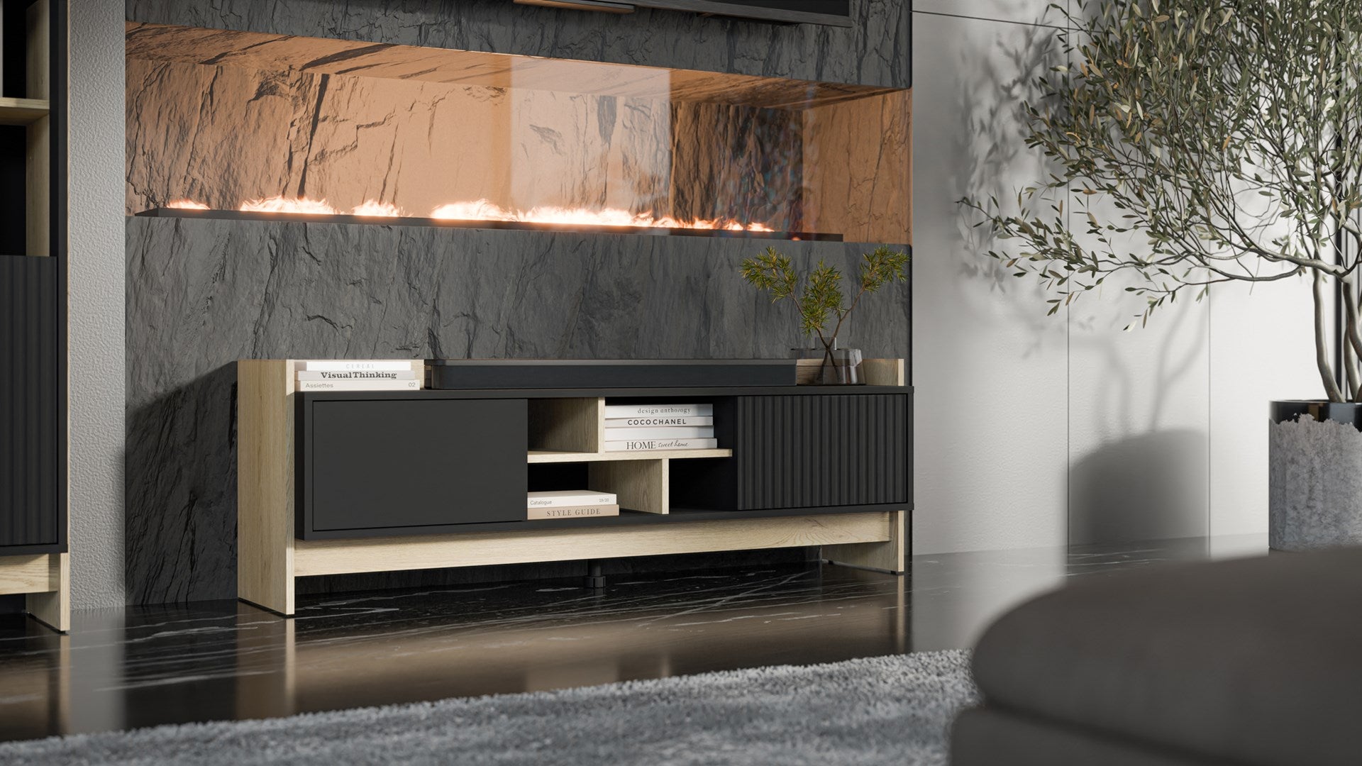 Cama RTV PORTO 2D Cabinet 150x38x50 Oak/Black