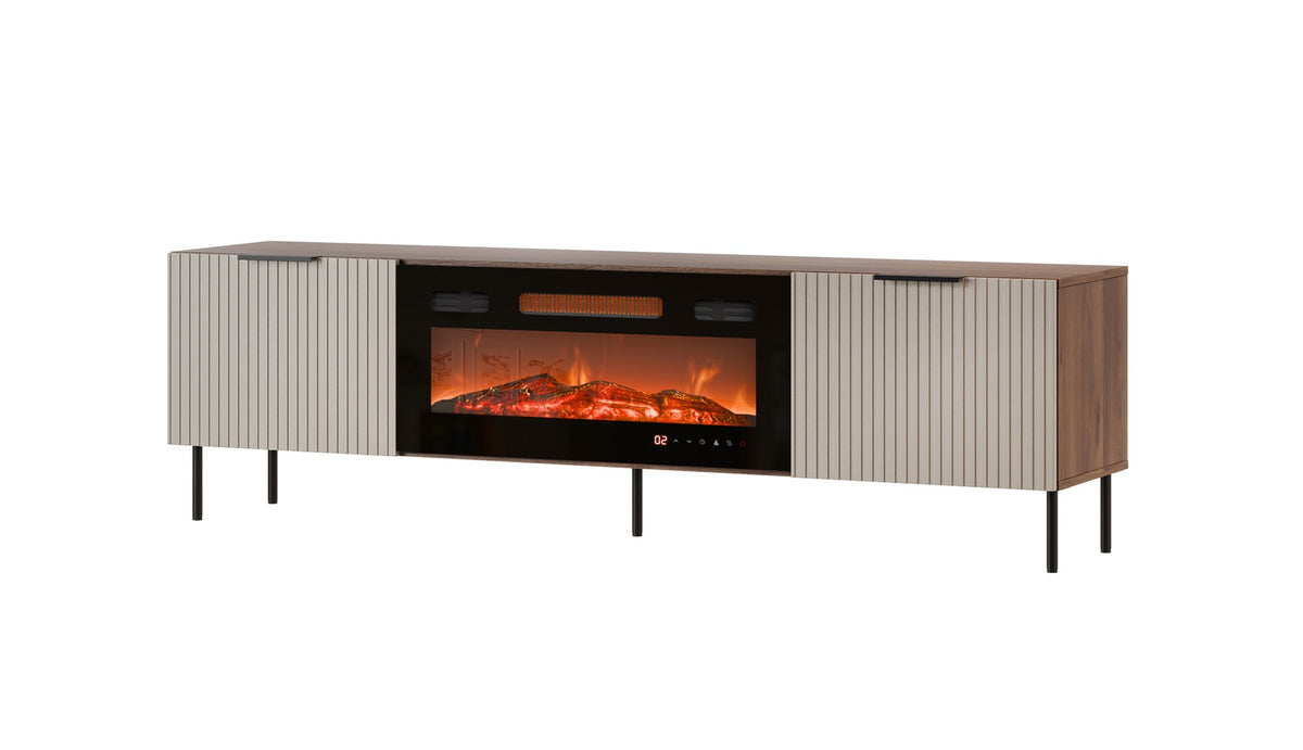 Cama MEBLE TV Cabinet ALMERA 1805 mm with Electric Fireplace, Walnut/Cashmere, Self-Assembly