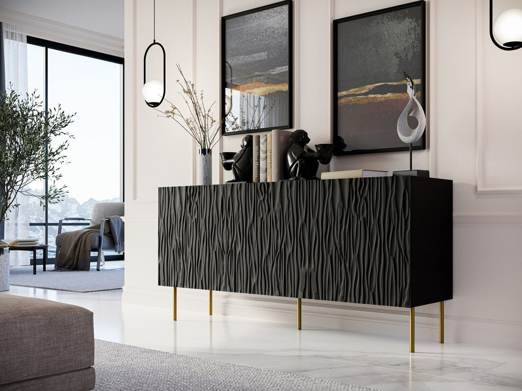 JUNGLE Chest 152x40.5x74.5 Matte Black + Golden Legs