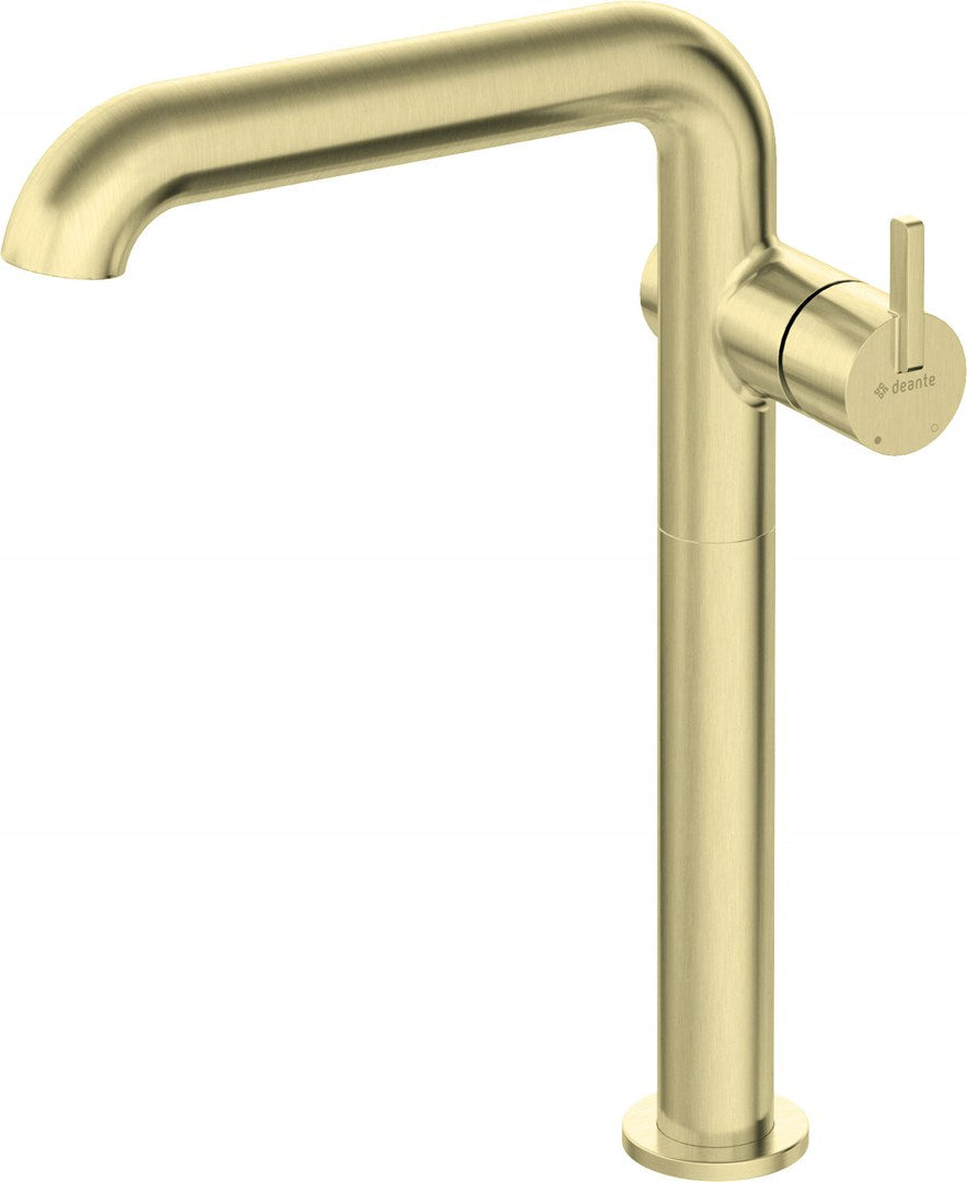 Deante Tall Basin Mixer Brushed Gold Rectangular Spout BQS R24K