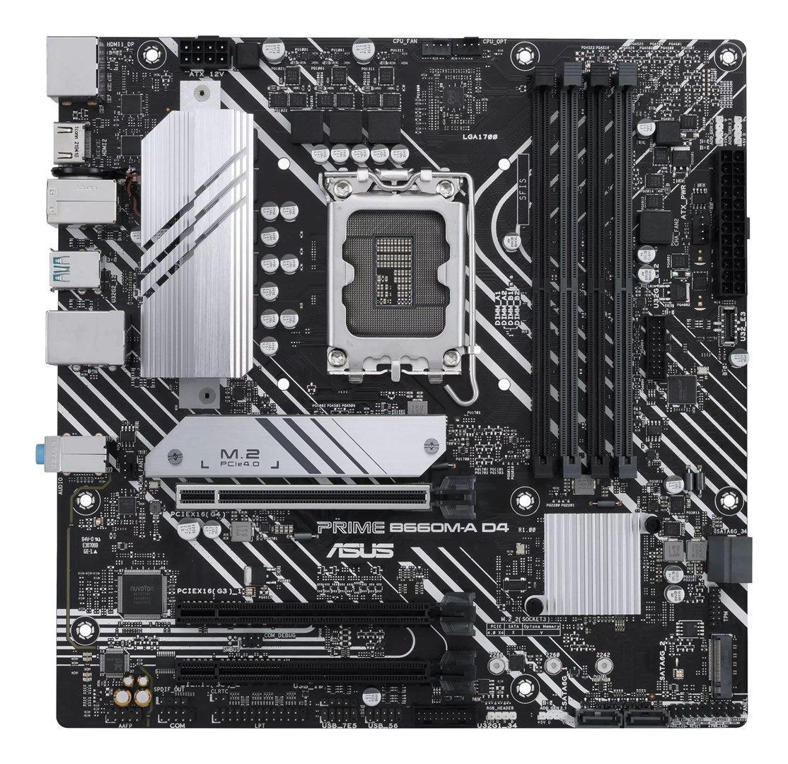 ASUS PRIME B660M-A D4-CSM - Intel - LGA 1700 - Intel® Celeron® - Intel® Core i3 - Intel® Core i5 - Intel® Core i7 - Intel® Core i9,... - DDR4-SDRAM - 128 GB - DIMM (90MB19K0-M1EAYC)