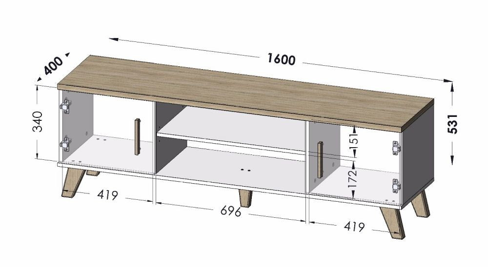 Cama TV Stand LOTTA 160 2D2K Wotan Oak/Mat Black