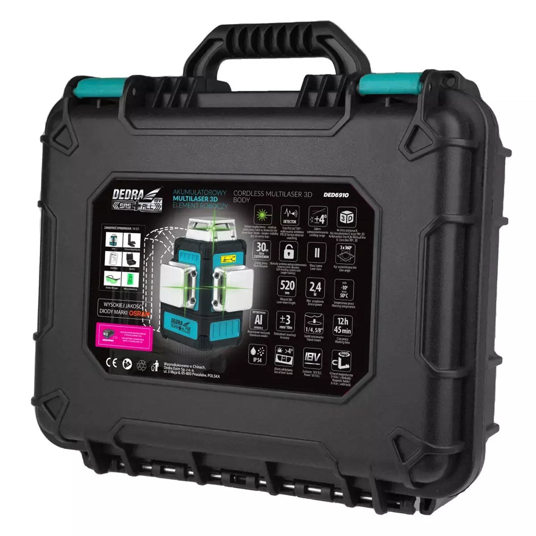 DEDRA 3D Laser Level DED6910 Green - Automatic Horizontal and Vertical Line Projection