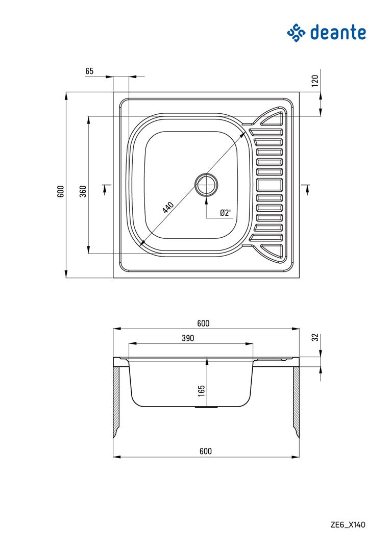 Deante Steel Sink 1-Bowl Overlay with Drainer