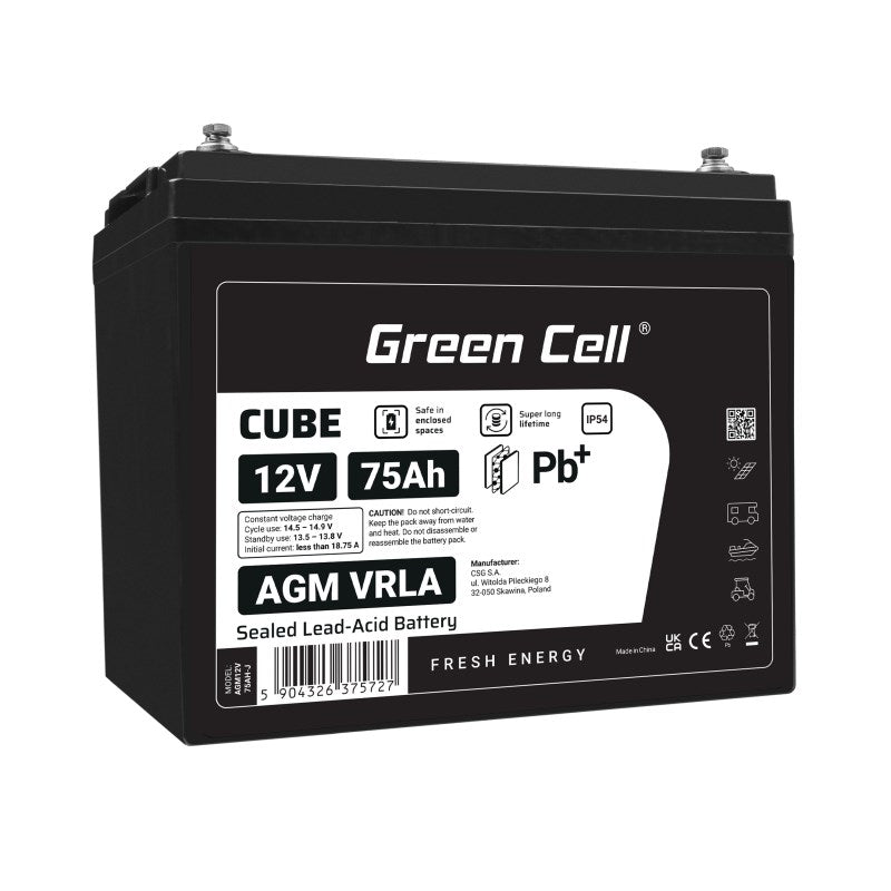 Green Cell UPS Battery 12V 75Ah Sealed Lead Acid | Model AGM12V75AH-J