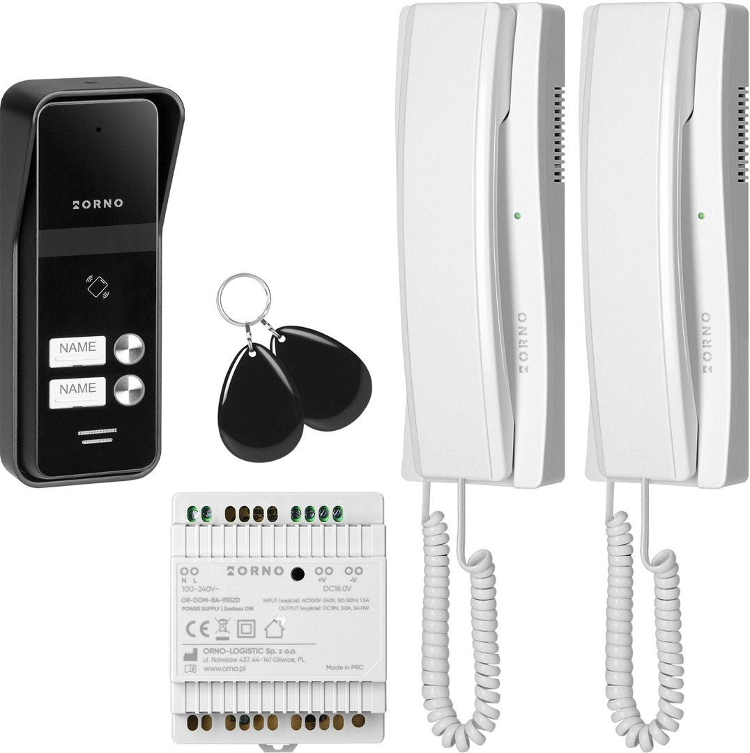 ORNO Intercom OR-DOM-BA-936ZD/W 2-Wire 2-Family Kit with Key Fob Reader