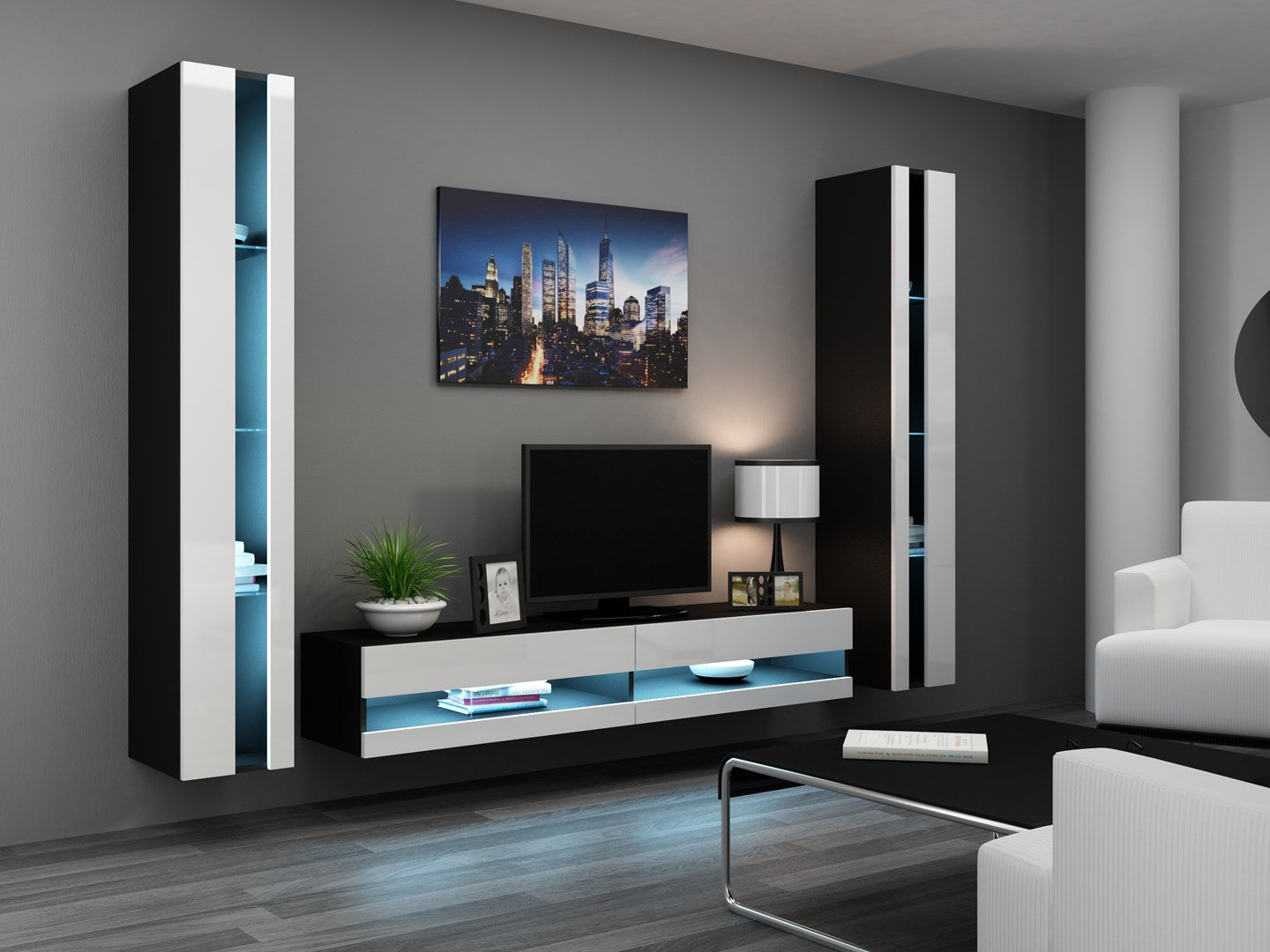Cama VIGO NEW TV Stand 180x30x40 Black/White Gloss