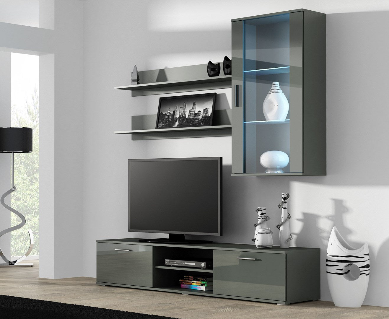 Cama Wall-Hung Display Cabinet SOHO Grey/Grey Gloss
