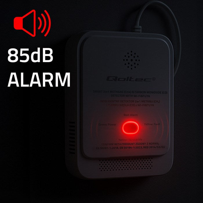 Qoltec Natural Gas and CO Leak Detector Wi-Fi 85dB Alarm Model 52654