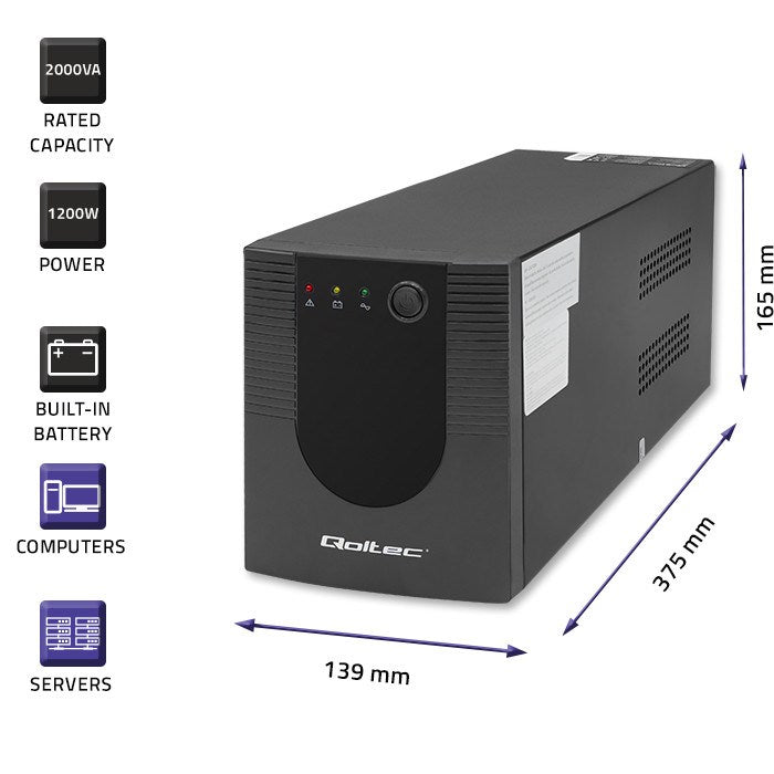 Qoltec Monolith UPS 2000VA 1200W Uninterruptible Power Supply